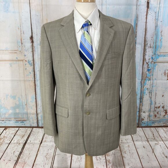 Lauren Ralph Lauren Mens 2 Button Blazer Sport Coat Jacket Beige Plaid 42R - Picture 1 of 13